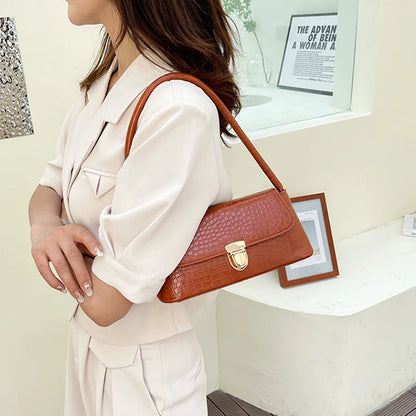 Modische und vielseitige Ein-Schulter-Handtasche für Damen mit Steinmuster – Unterarmtasche aus PU, kleine quadratische Handtasche