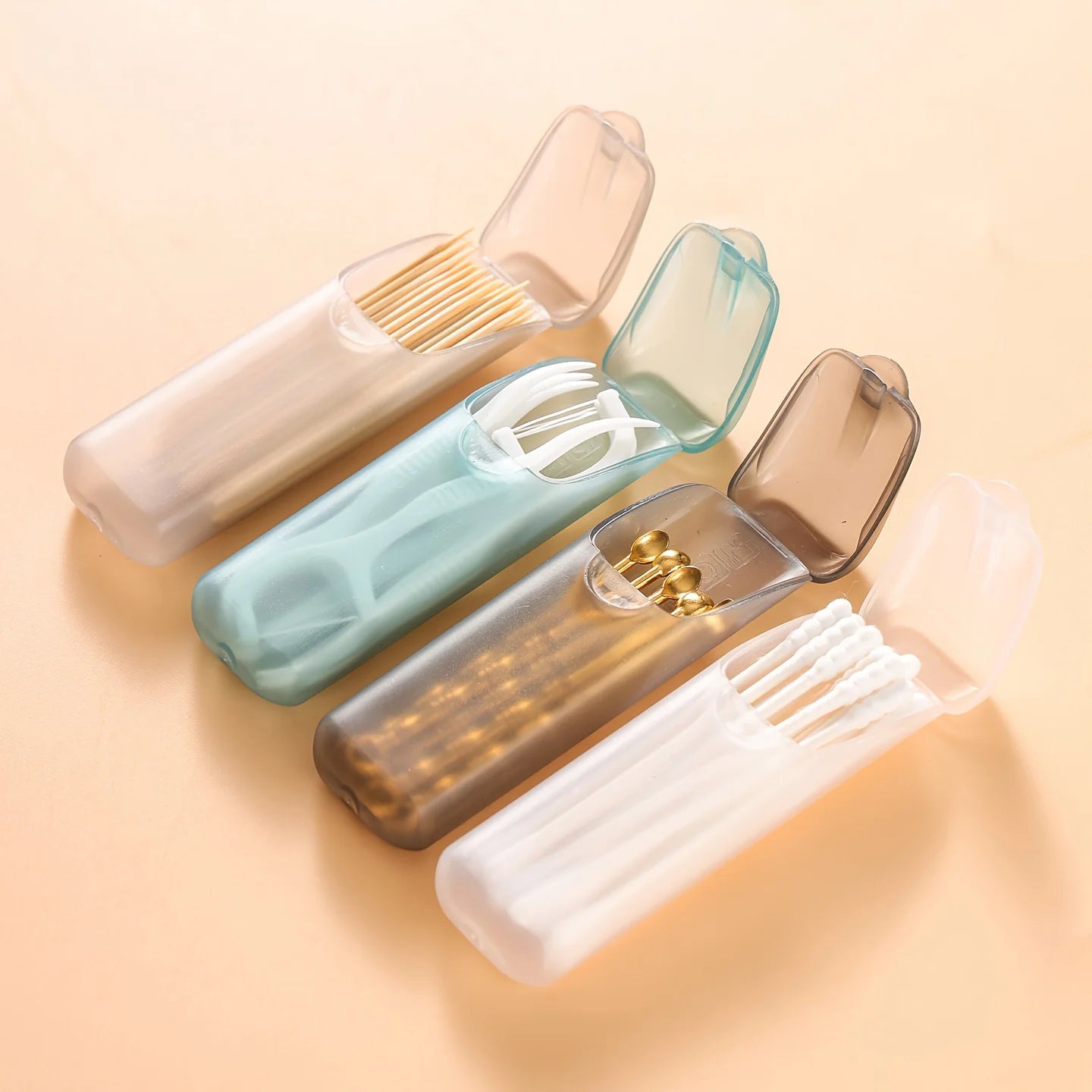 12 Stück tragbare Zahnstocherbox / Pillendose – Mini Kunststoffbehälter für Reisen, Tabletten, Zahnseide & Vitamine
