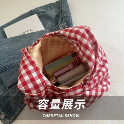 Retro Plaid-Schultertasche mit Schleife für Damen – Schlichte Pendler-Unterarmtasche, Lässige Tragbare Damen-Shopping-Tasche, Tote Bag