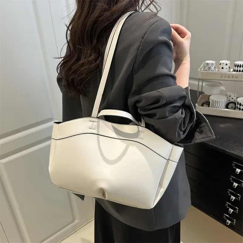 Einfarbige PU-Leder-Handtasche für Damen – Schulter- und Tote-Tasche mit großem Fassungsvermögen, Alltagstasche für Pendeln, Shopping und Crossbody-Tragen