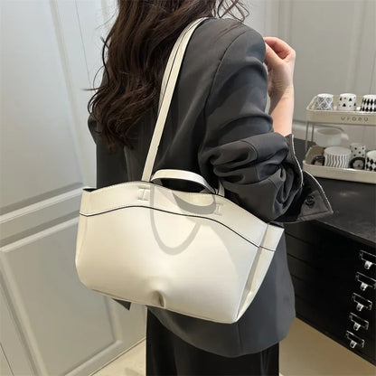 Einfarbige PU-Leder-Handtasche für Damen – Schulter- und Tote-Tasche mit großem Fassungsvermögen, Alltagstasche für Pendeln, Shopping und Crossbody-Tragen