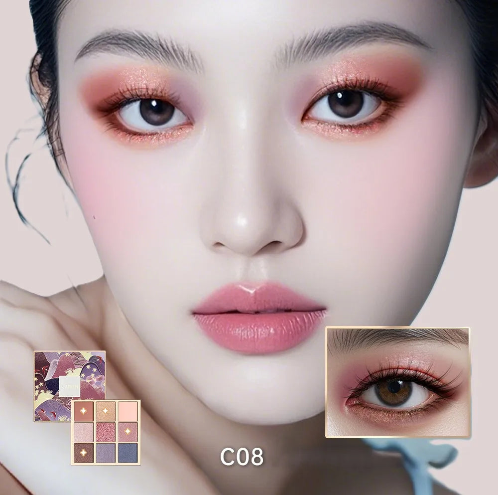Lidschattenpalette – 9 Farben, Matt & Schimmer, Hochpigmentiert, Cremige Textur, Natürliche Bronze- & Neutral-Töne