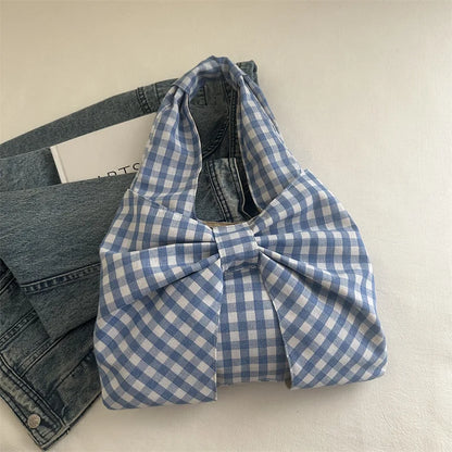Retro Plaid-Schultertasche mit Schleife für Damen – Schlichte Pendler-Unterarmtasche, Lässige Tragbare Damen-Shopping-Tasche, Tote Bag