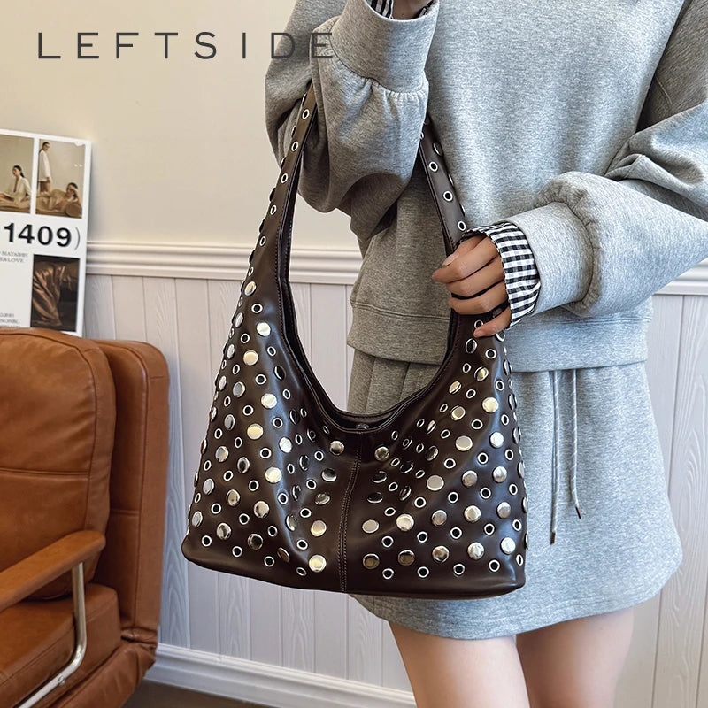 PU-Leder Bucket-Hobo-Tasche mit Nieten für Damen – Neuer Punk-Trend , Modische Schultertasche, Handtasche & Geldbörse