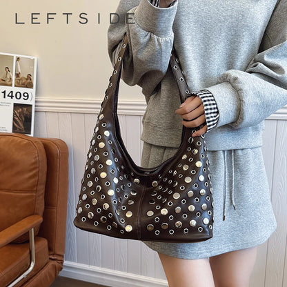 PU-Leder Bucket-Hobo-Tasche mit Nieten für Damen – Neuer Punk-Trend , Modische Schultertasche, Handtasche & Geldbörse
