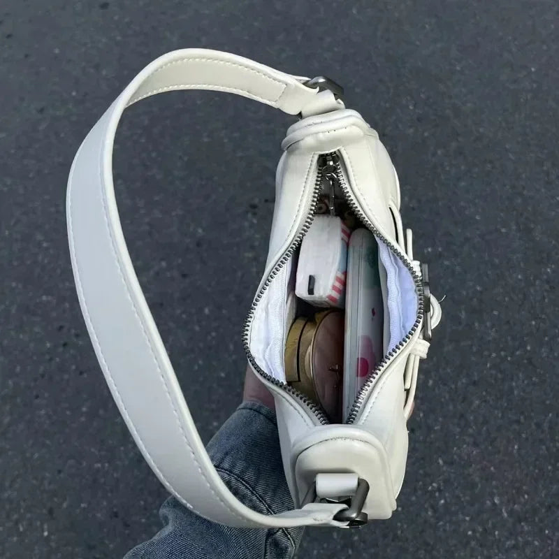 Vintage Koreanische Lässige Schultertasche mit Weißem Stern – Süße Achsel-Tote-Bag für Damen, Sling-Handtasche aus Kunstleder mit Reißverschluss