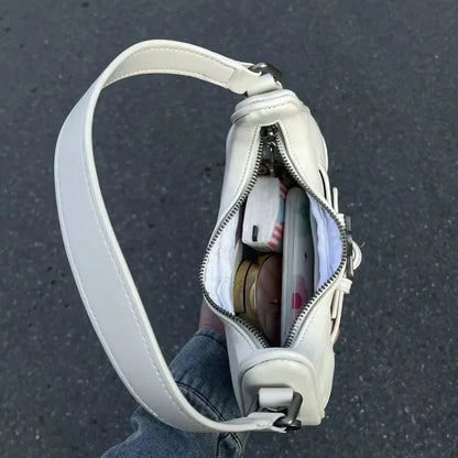 Vintage Koreanische Lässige Schultertasche mit Weißem Stern – Süße Achsel-Tote-Bag für Damen, Sling-Handtasche aus Kunstleder mit Reißverschluss