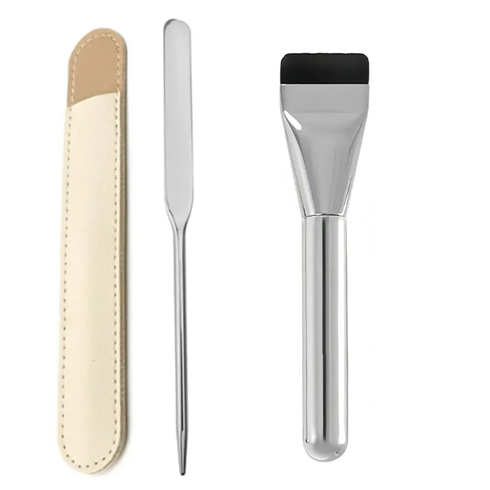 Edelstahl Make-up Spatel & Mischstab Set – Foundation Pinsel, Lidschatten- und Creme-Mischwerkzeug, Pigment-Mixer, Gesichtskontur-Pinsel