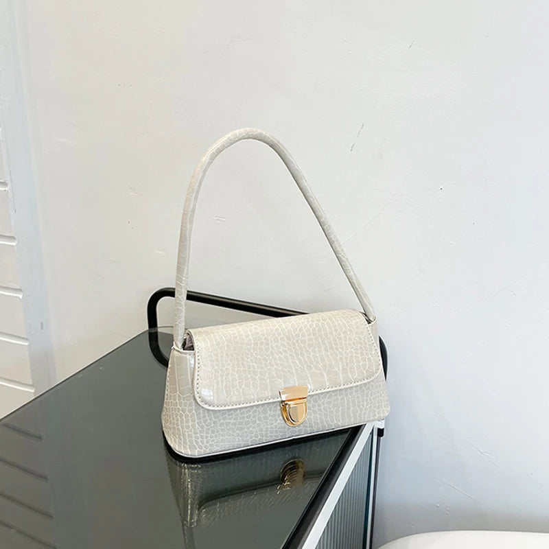 Modische und vielseitige Ein-Schulter-Handtasche für Damen mit Steinmuster – Unterarmtasche aus PU, kleine quadratische Handtasche