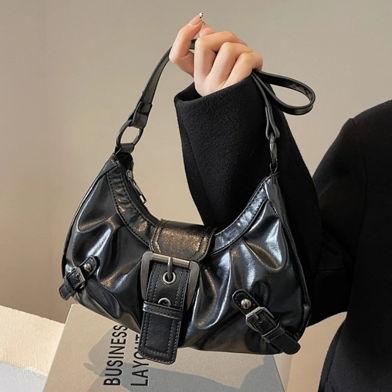 Y2K Retro Hobo-Umhängetasche für Damen mit Falten – Trendige Achsel-Clutch für Reisen, Arbeit und Shopping