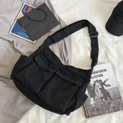 Damen Schul-Messenger-Tasche – Schultertasche für Frauen, große Kapazität, lässige Canvas-Tasche, Einfarbig, für Alltag und Schule
