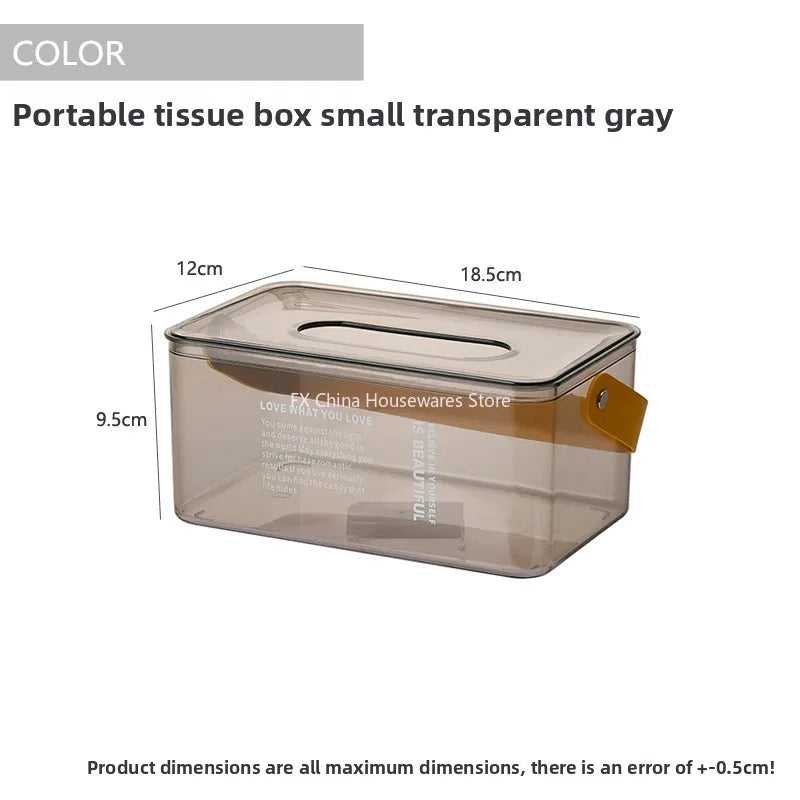 Tragbare Taschentuchbox mit Deckel für den Heim- und Schreibtischgebrauch, kreatives minimalistisches Design mit Pull-out-Funktion, transparente und leichte Aufbewahrungsbox für Taschentücher.