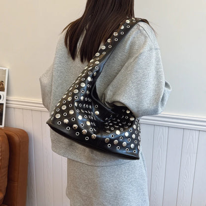 PU-Leder Bucket-Hobo-Tasche mit Nieten für Damen – Neuer Punk-Trend , Modische Schultertasche, Handtasche & Geldbörse