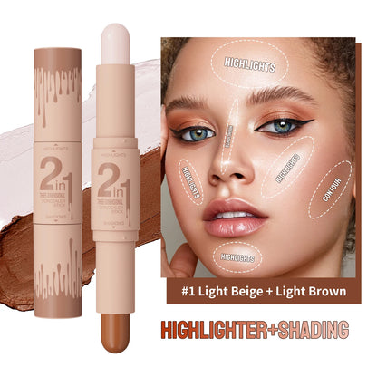 Doppelseitiger Highlighter & Contour Stick – 3D-Konturierung, Nasenschatten, Gesichtsform, Aufhellen & Modellieren