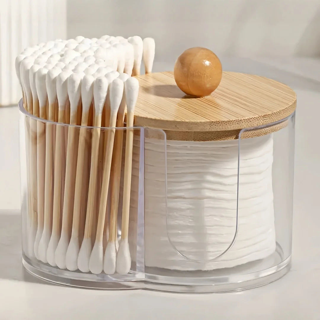 Transparenter Wattepad- und Wattestäbchenhalter mit 2 Fächern – Badezimmer-Organizer für Make-up & Pflege